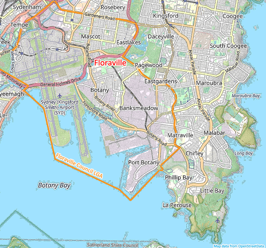 Floraville boundary map within the Sydney area.